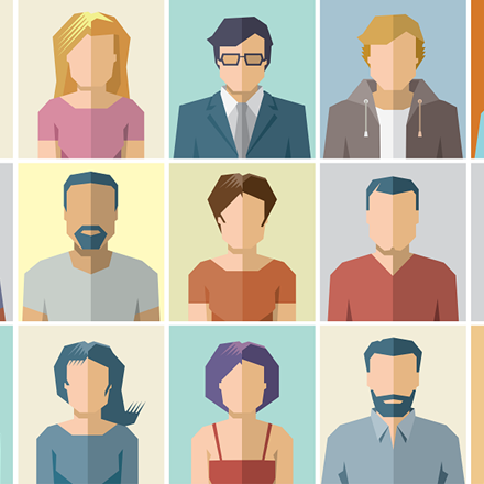 Flat vector image of a group of diverse customers.